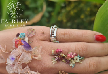set of 3 stacking rings sterling silver gift set hand model flowers with nail polish
